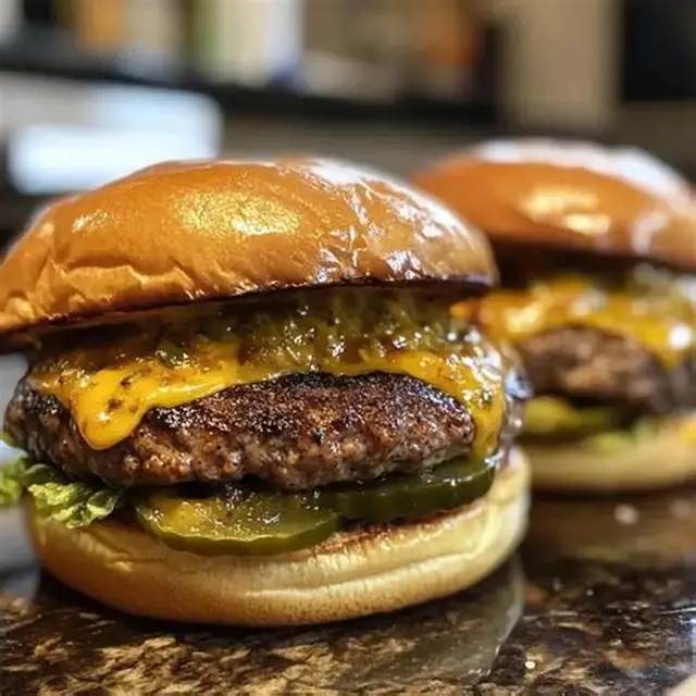 Perfectly Juicy Classic American Cheeseburger with Melted Cheese